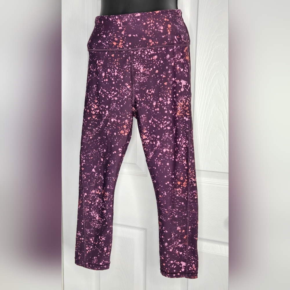 Athleta Ultimate Stash Pocket Capri Leggings - Purple Splatter Print-Size S
